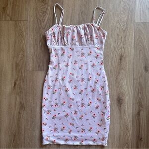 Princess Polly Penney Dress Pink Mini Floral Bodycon Ruched US Sz 4 Cottagecore